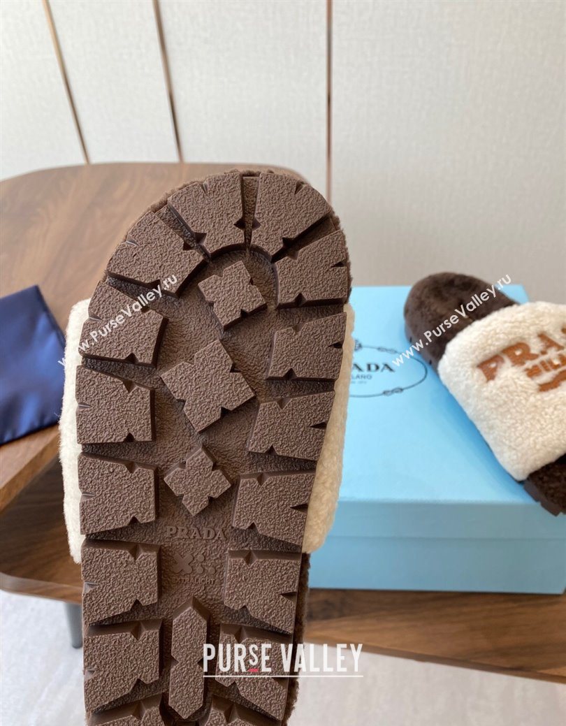 Prada Wool Flat Slides Sandal White/Brown 2025 PR082507 (KL-250825028)