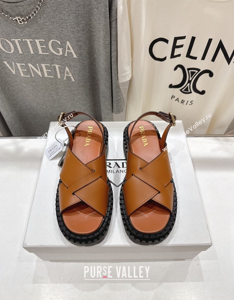 Prada Leather Platform crisscross sandals Brown 2025 PR082503 (MD-250825011)