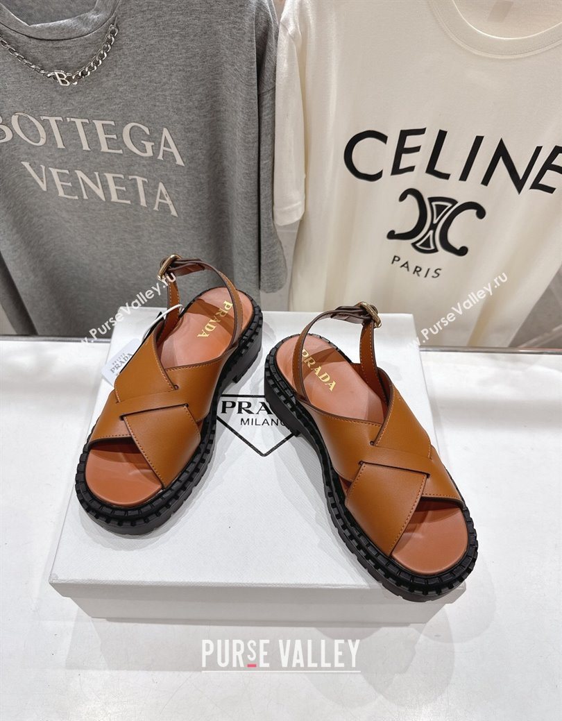 Prada Leather Platform crisscross sandals Brown 2025 PR082503 (MD-250825011)