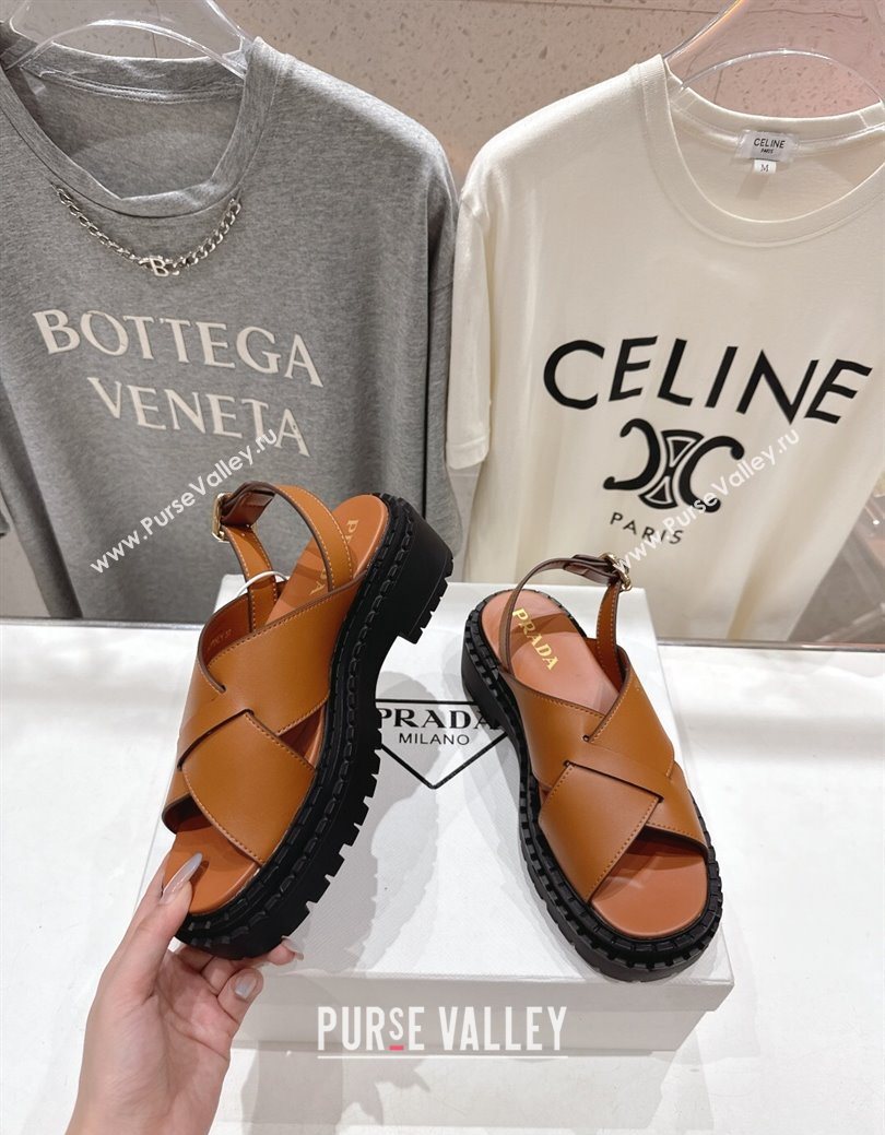 Prada Leather Platform crisscross sandals Brown 2025 PR082503 (MD-250825011)
