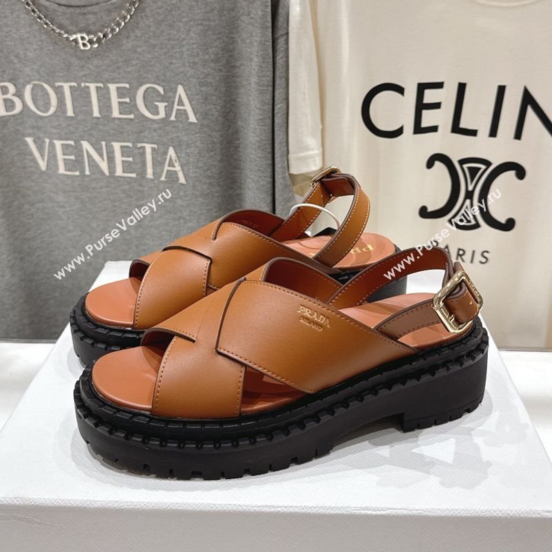 Prada Leather Platform crisscross sandals Brown 2025 PR082503 (MD-250825011)