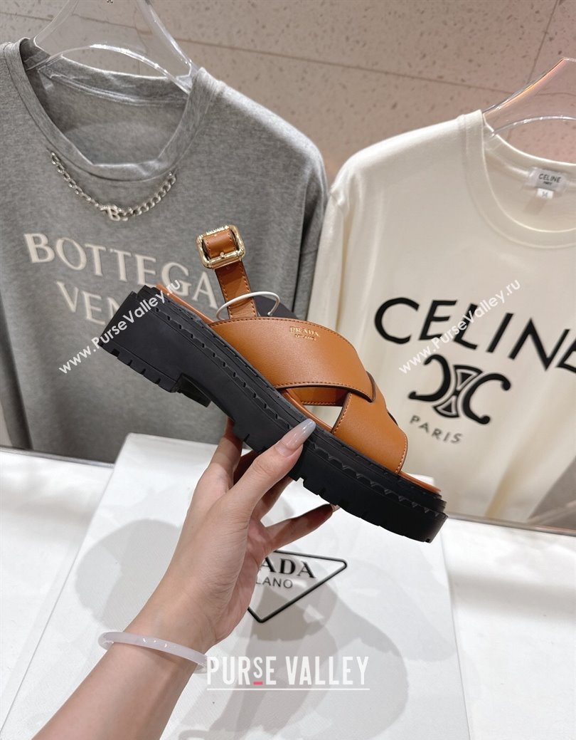 Prada Leather Platform crisscross sandals Brown 2025 PR082503 (MD-250825011)