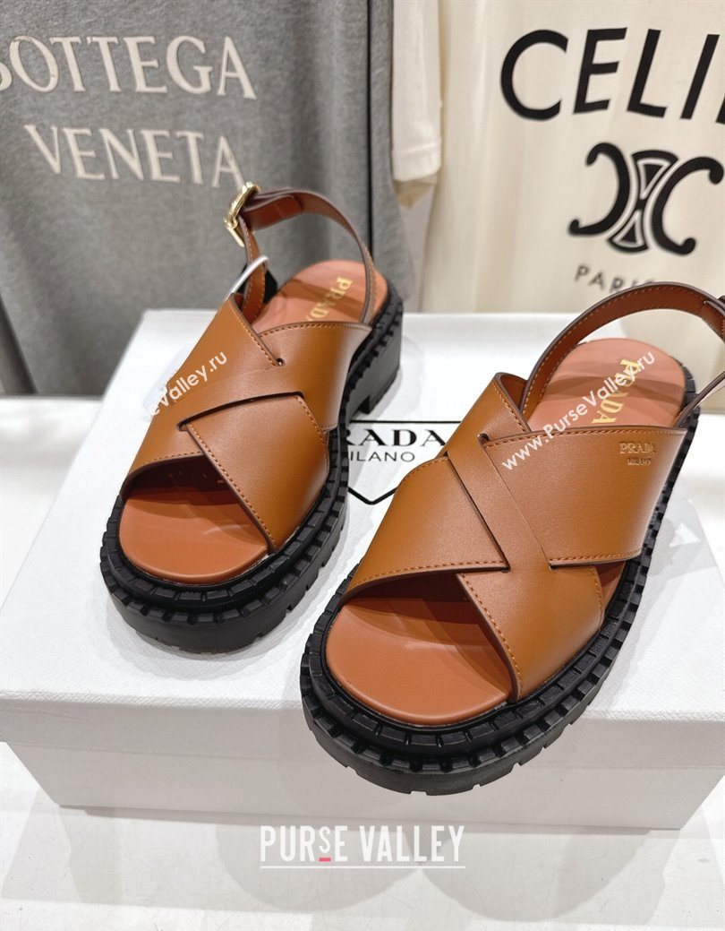 Prada Leather Platform crisscross sandals Brown 2025 PR082503 (MD-250825011)