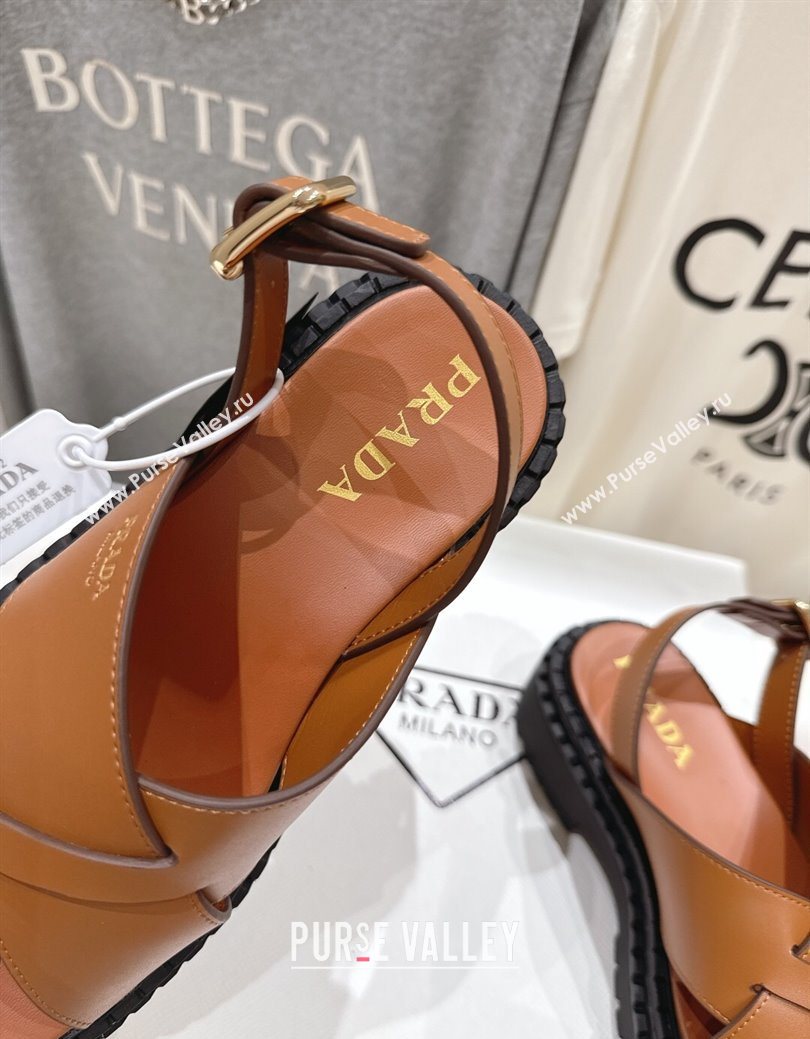 Prada Leather Platform crisscross sandals Brown 2025 PR082503 (MD-250825011)