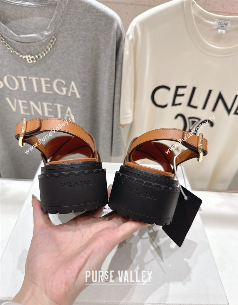 Prada Leather Platform crisscross sandals Brown 2025 PR082503 (MD-250825011)