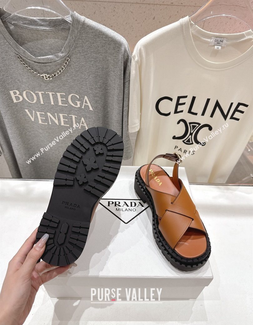 Prada Leather Platform crisscross sandals Brown 2025 PR082503 (MD-250825011)