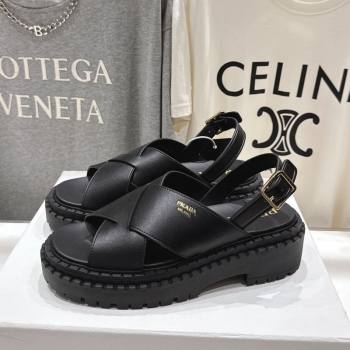 Prada Leather Platform crisscross sandals Black 2025 PR082503 (MD-250825013)