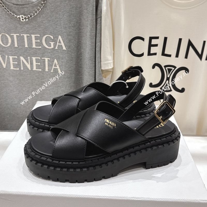 Prada Leather Platform crisscross sandals Black 2025 PR082503 (MD-250825013)
