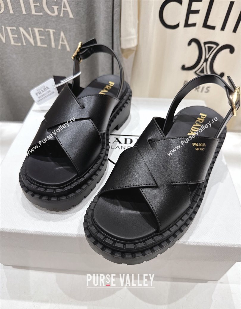 Prada Leather Platform crisscross sandals Black 2025 PR082503 (MD-250825013)