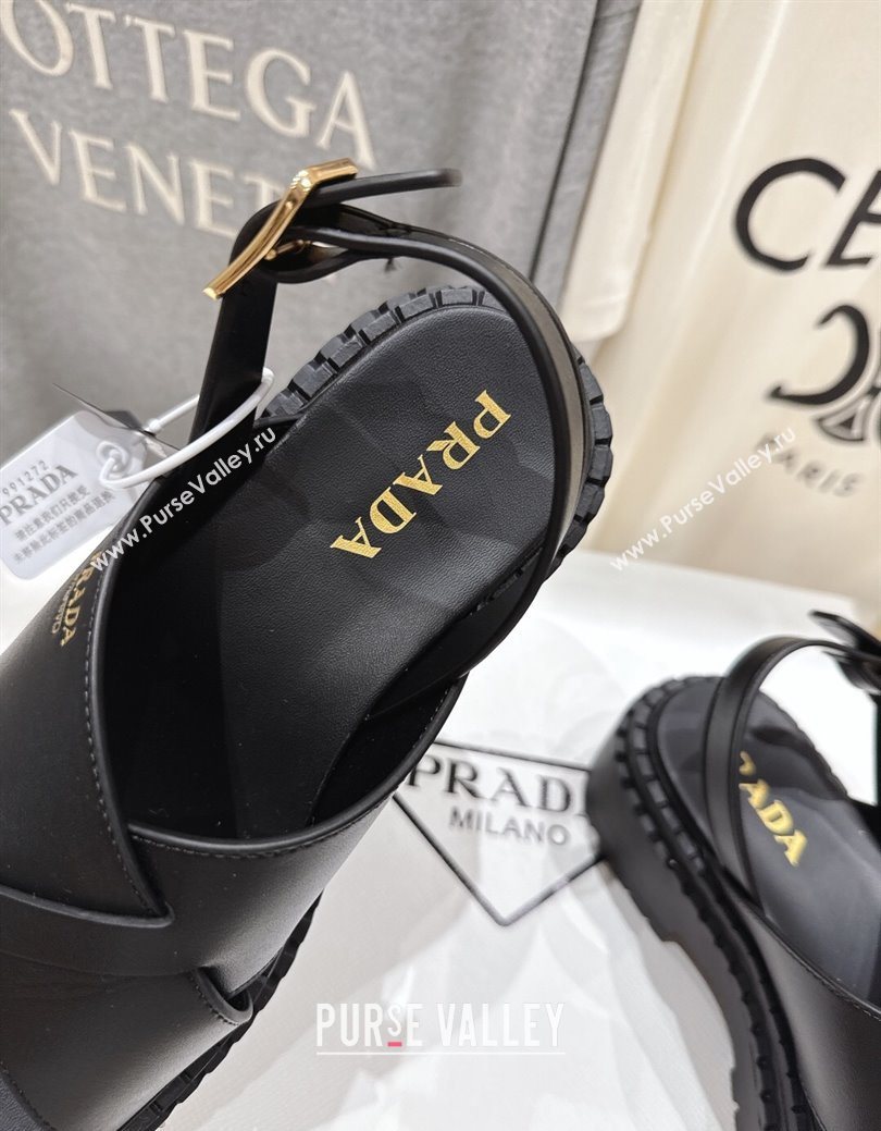 Prada Leather Platform crisscross sandals Black 2025 PR082503 (MD-250825013)