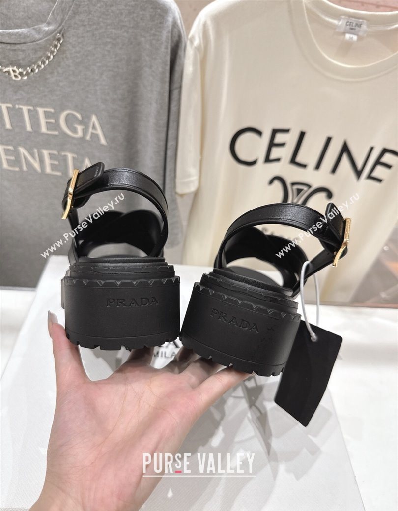 Prada Leather Platform crisscross sandals Black 2025 PR082503 (MD-250825013)