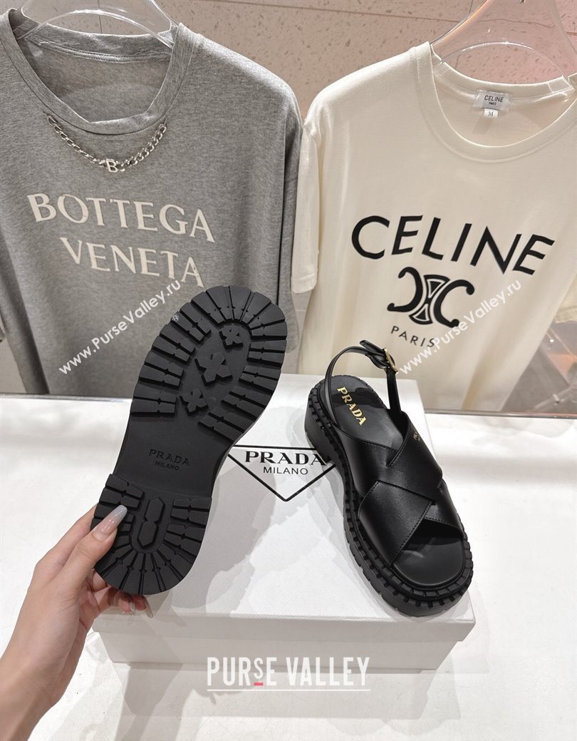 Prada Leather Platform crisscross sandals Black 2025 PR082503 (MD-250825013)