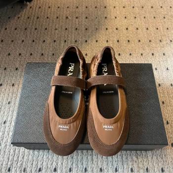 Prada Fabric and Suede ballerinas flat Brown 2025 PR082508 (SS-250825030)