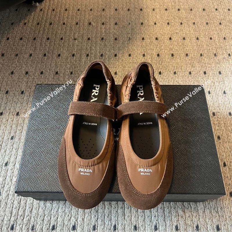 Prada Fabric and Suede ballerinas flat Brown 2025 PR082508 (SS-250825030)