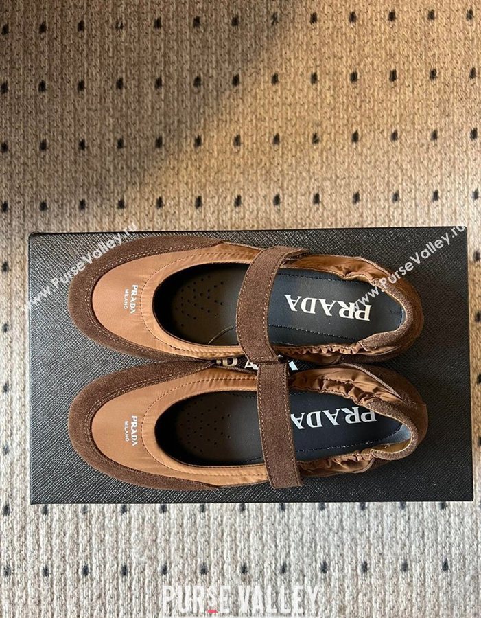 Prada Fabric and Suede ballerinas flat Brown 2025 PR082508 (SS-250825030)