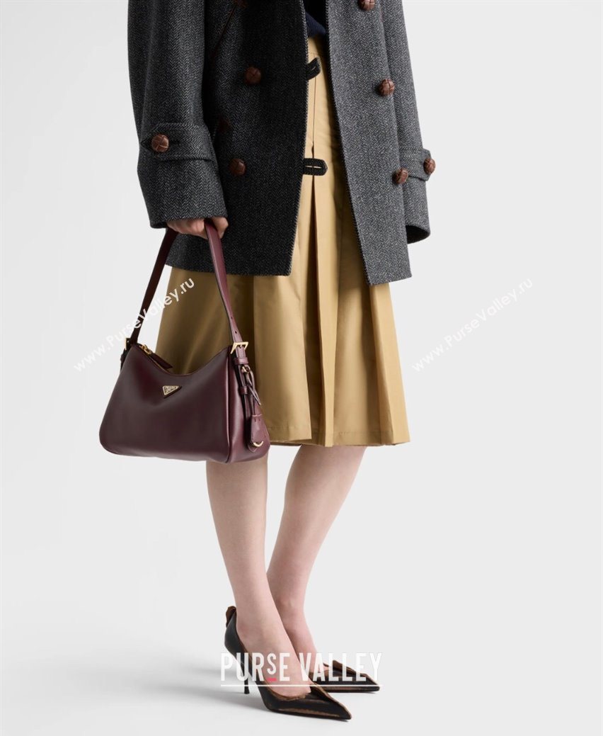 Prada Aimee medium leather shoulder bag Burgundy 2025 1BC229 (YZ-250929040)