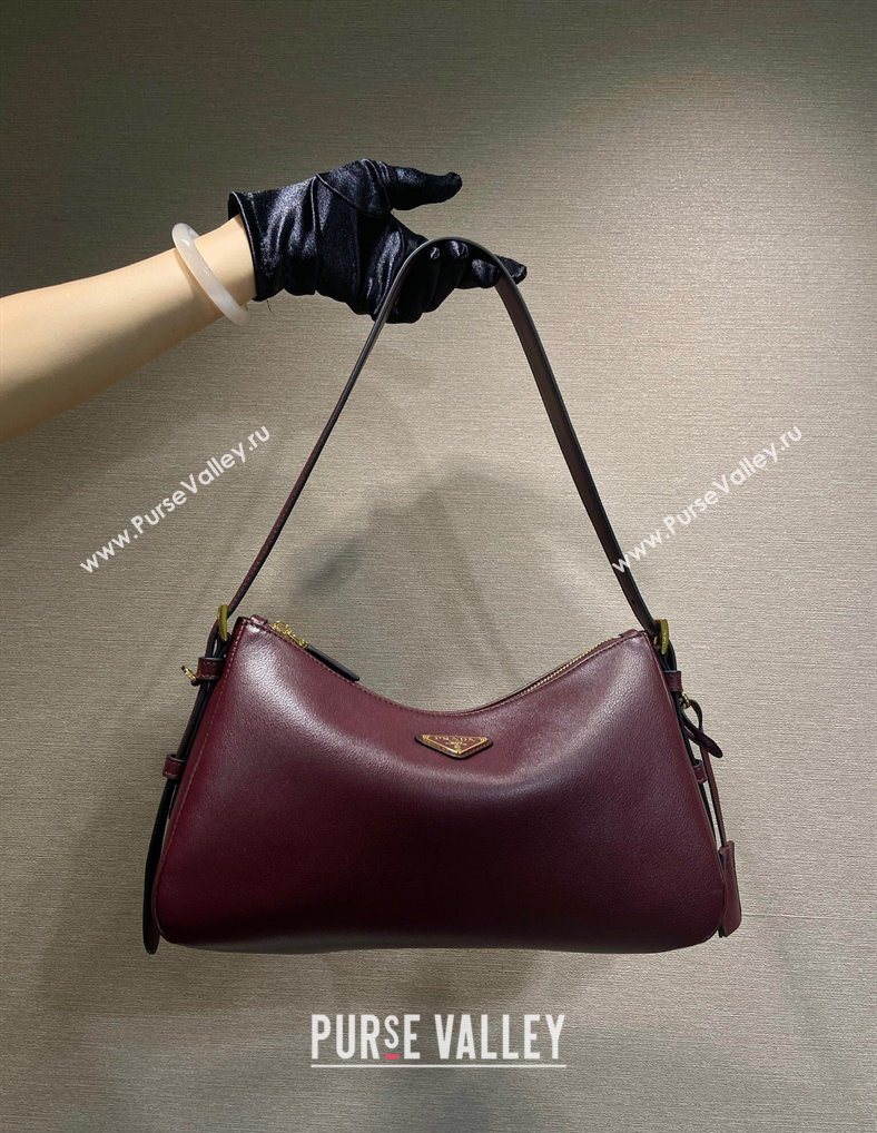 Prada Aimee medium leather shoulder bag Burgundy 2025 1BC229 (YZ-250929040)