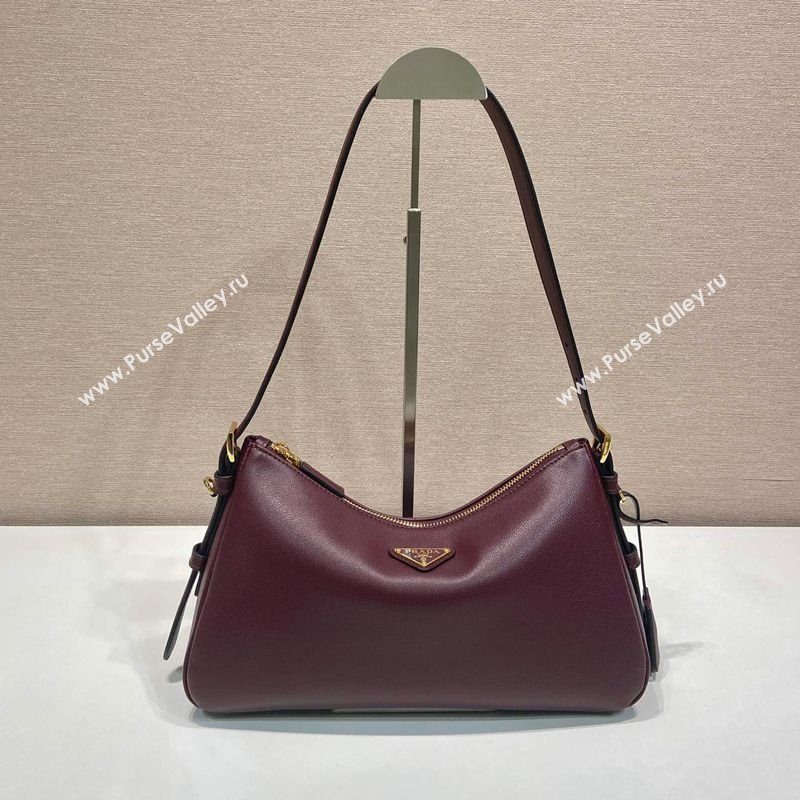Prada Aimee medium leather shoulder bag Burgundy 2025 1BC229 (YZ-250929040)