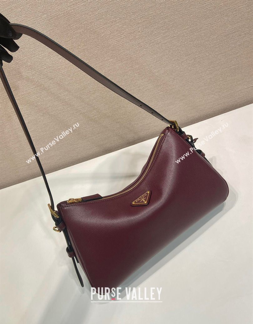 Prada Aimee medium leather shoulder bag Burgundy 2025 1BC229 (YZ-250929040)