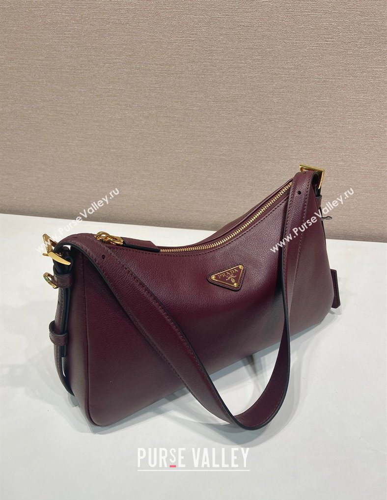 Prada Aimee medium leather shoulder bag Burgundy 2025 1BC229 (YZ-250929040)