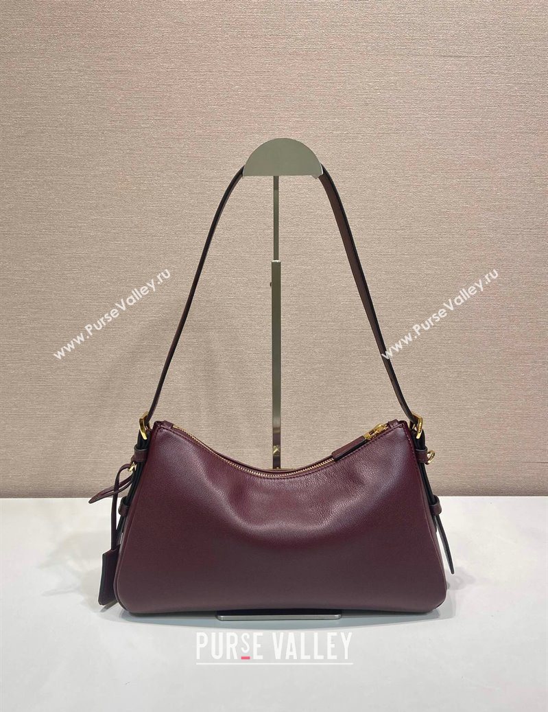 Prada Aimee medium leather shoulder bag Burgundy 2025 1BC229 (YZ-250929040)