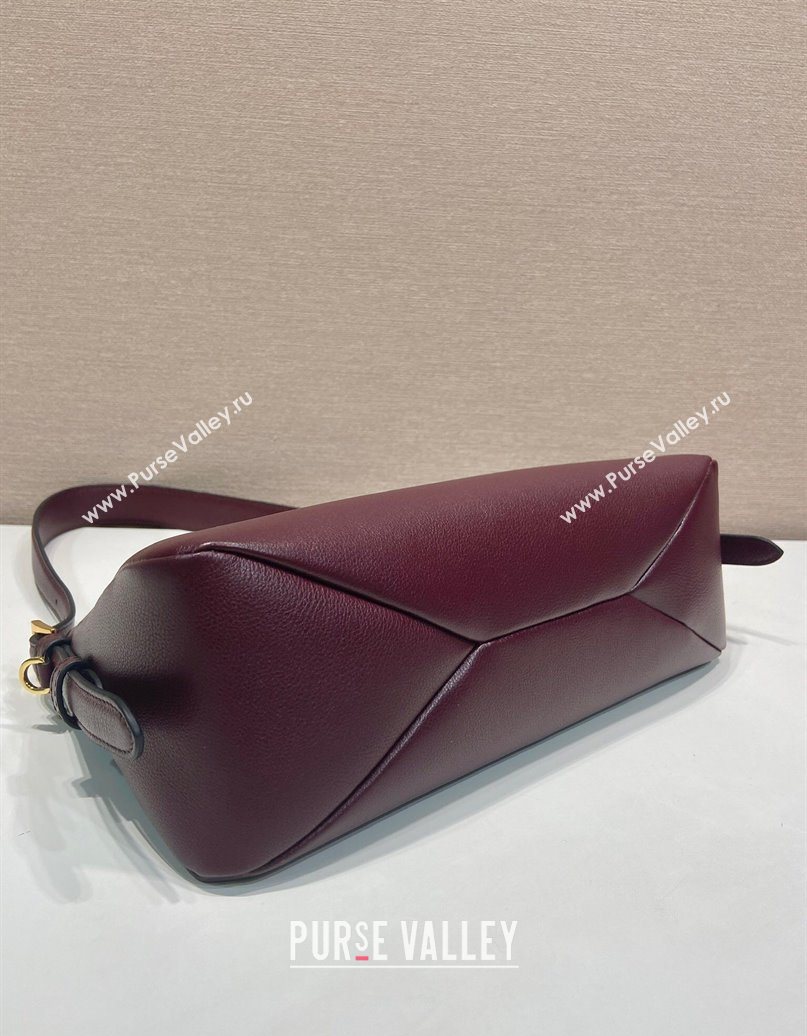 Prada Aimee medium leather shoulder bag Burgundy 2025 1BC229 (YZ-250929040)