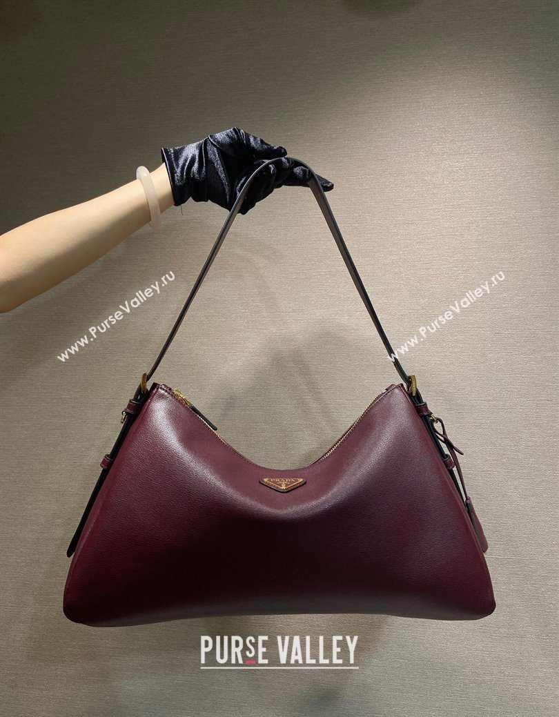 Prada Aimee medium leather shoulder bag 1BC228 Burgundy 2025 (YZ-250929041)