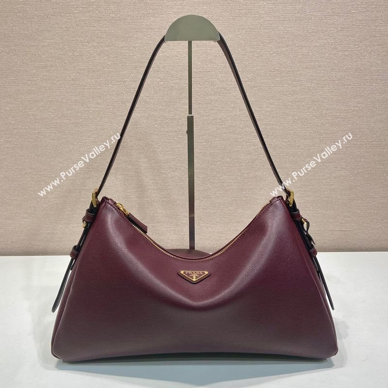 Prada Aimee medium leather shoulder bag 1BC228 Burgundy 2025 (YZ-250929041)
