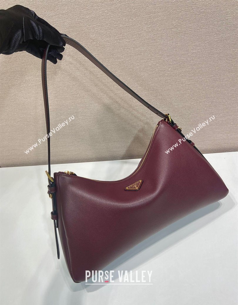 Prada Aimee medium leather shoulder bag 1BC228 Burgundy 2025 (YZ-250929041)