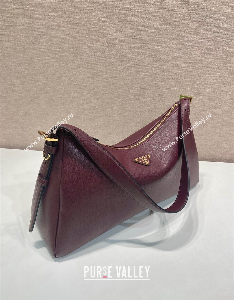 Prada Aimee medium leather shoulder bag 1BC228 Burgundy 2025 (YZ-250929041)