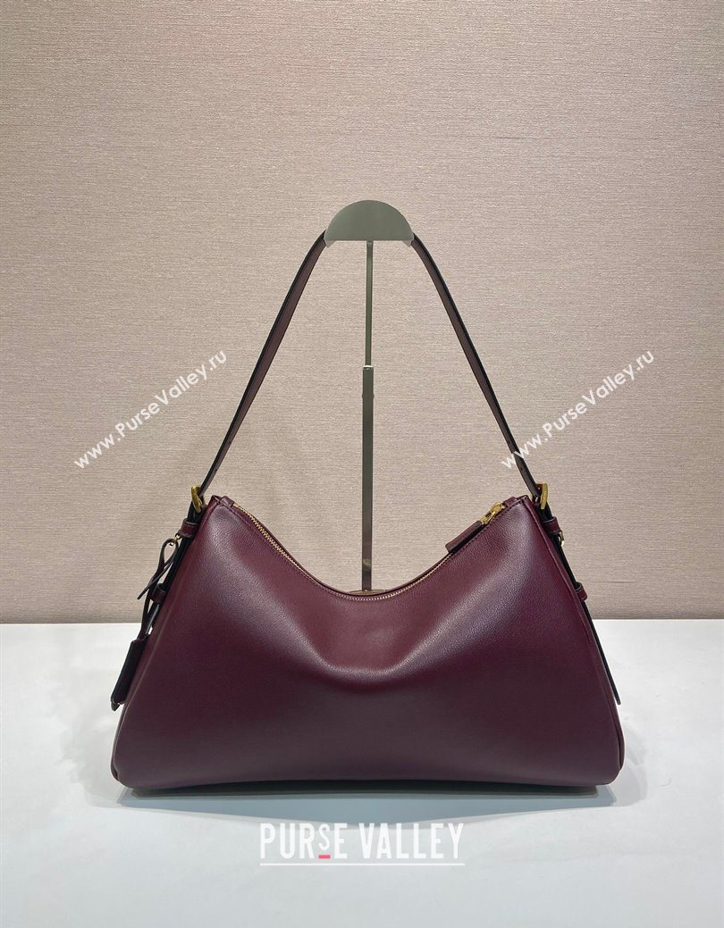 Prada Aimee medium leather shoulder bag 1BC228 Burgundy 2025 (YZ-250929041)