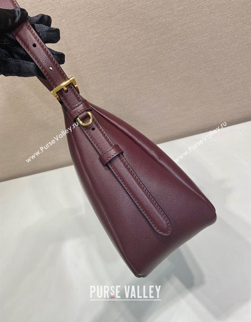 Prada Aimee medium leather shoulder bag 1BC228 Burgundy 2025 (YZ-250929041)