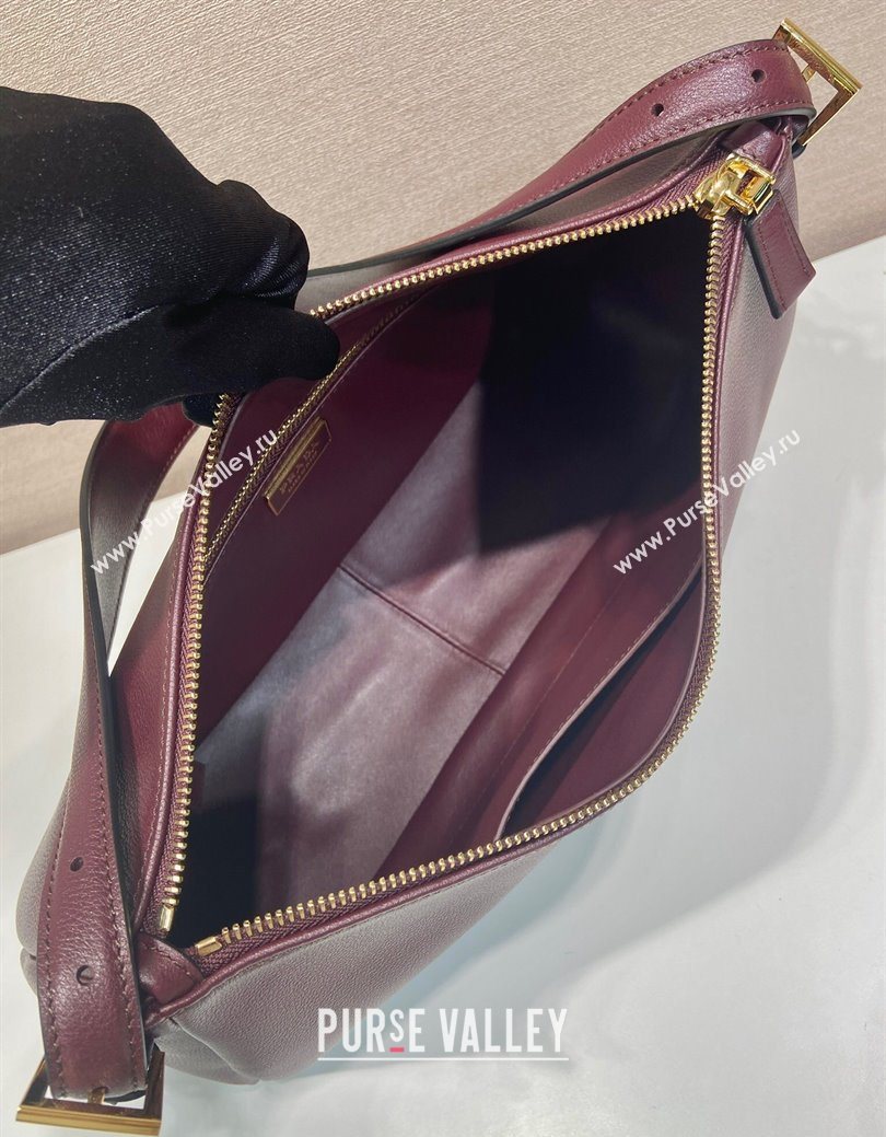 Prada Aimee medium leather shoulder bag 1BC228 Burgundy 2025 (YZ-250929041)