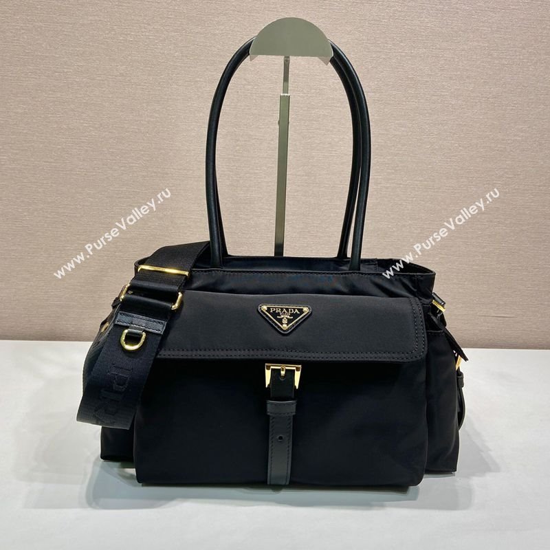 Prada Explore medium Re-Nylon and leather tote bag Black 2025 1BG596 (YZ-250929043)