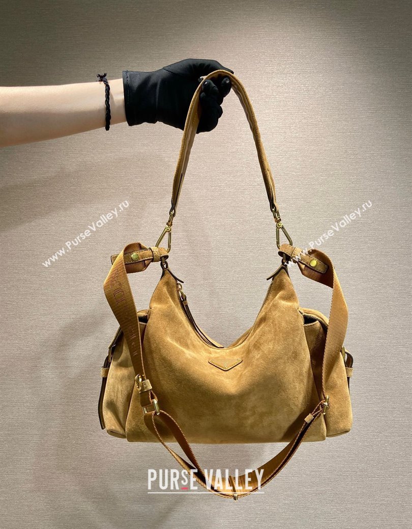 Prada Explore large suede shoulder bag Brown 2025 1BC264 (YZ-250927064)