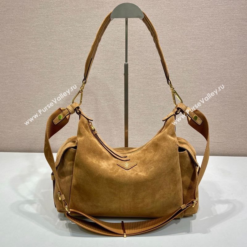 Prada Explore large suede shoulder bag Brown 2025 1BC264 (YZ-250927064)