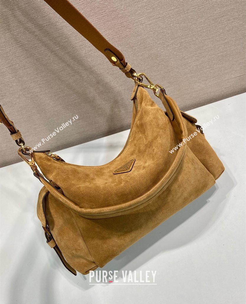 Prada Explore large suede shoulder bag Brown 2025 1BC264 (YZ-250927064)