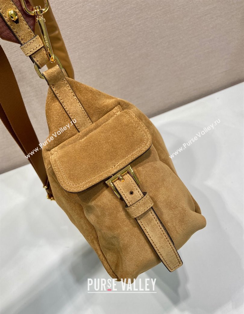Prada Explore large suede shoulder bag Brown 2025 1BC264 (YZ-250927064)