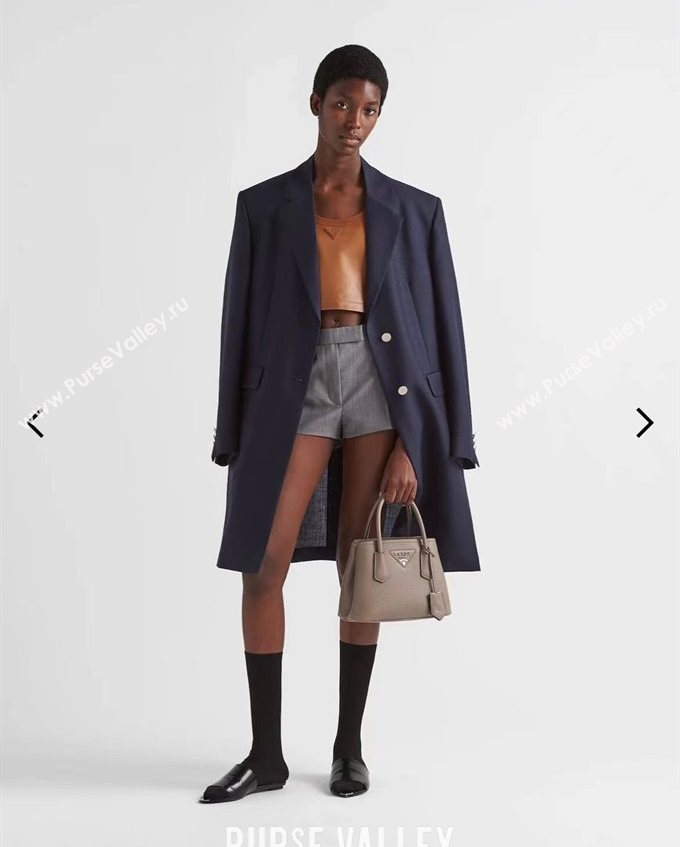 Prada Double small Grained leather bag Grey 2025 1BG443 0929 (YZ-250929057)