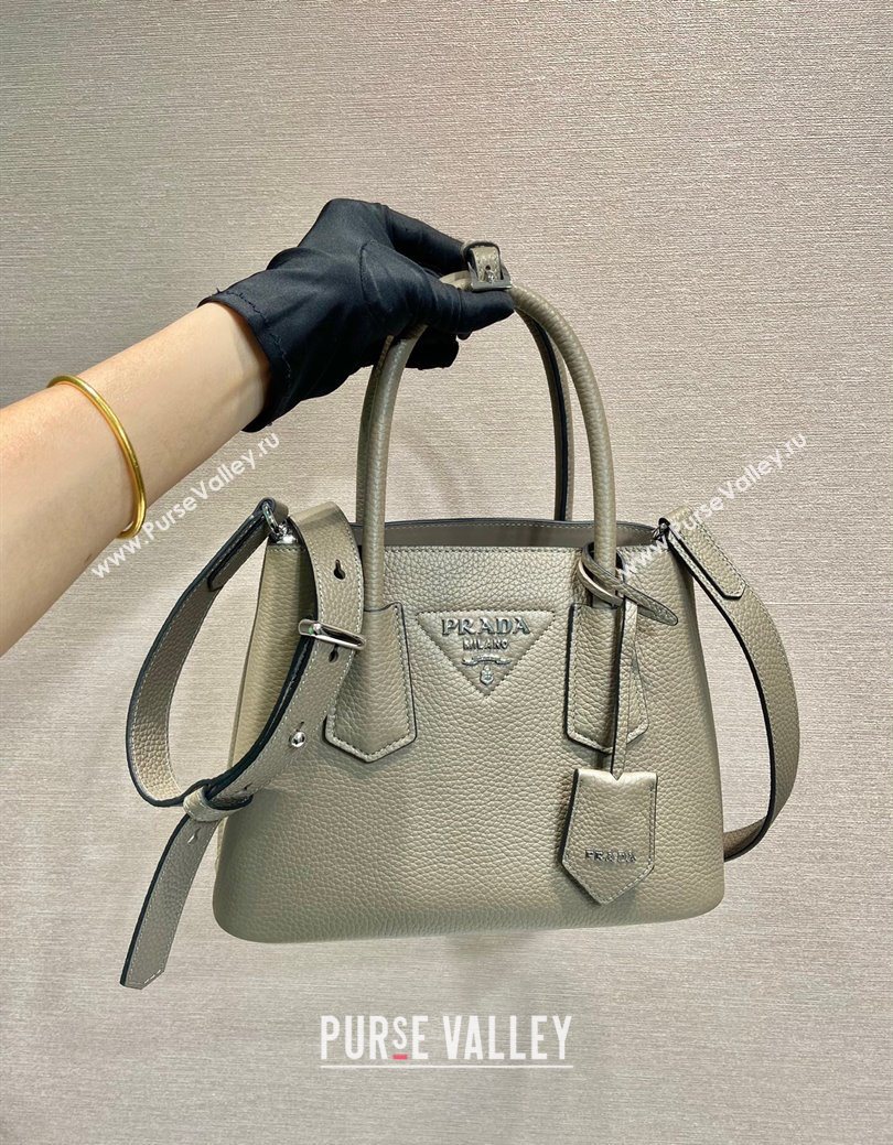Prada Double small Grained leather bag Grey 2025 1BG443 0929 (YZ-250929057)
