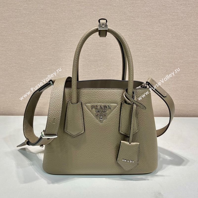 Prada Double small Grained leather bag Grey 2025 1BG443 0929 (YZ-250929057)