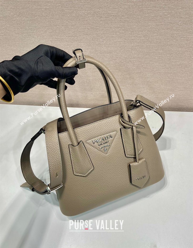 Prada Double small Grained leather bag Grey 2025 1BG443 0929 (YZ-250929057)