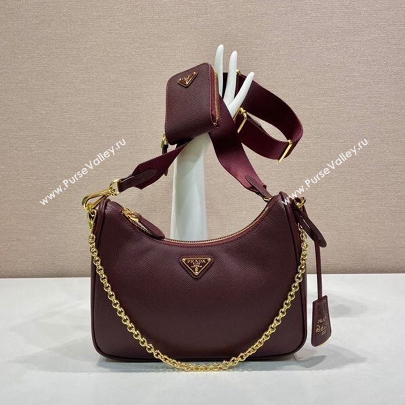 Prada Re-Edition 2005 Saffiano leather bag Burgundy 2025 1BH204 (YZ-250929034)