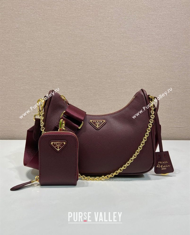 Prada Re-Edition 2005 Saffiano leather bag Burgundy 2025 1BH204 (YZ-250929034)