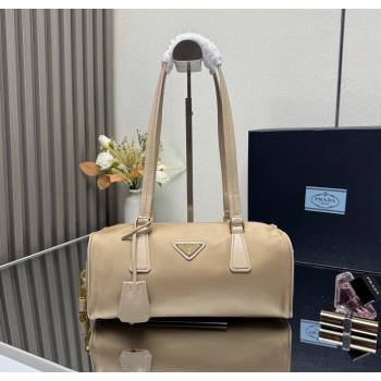 Prada Re-Nylon and leather medium top-handle bag with padlock 1BB127 Beige 2025 (YZ-250927041)