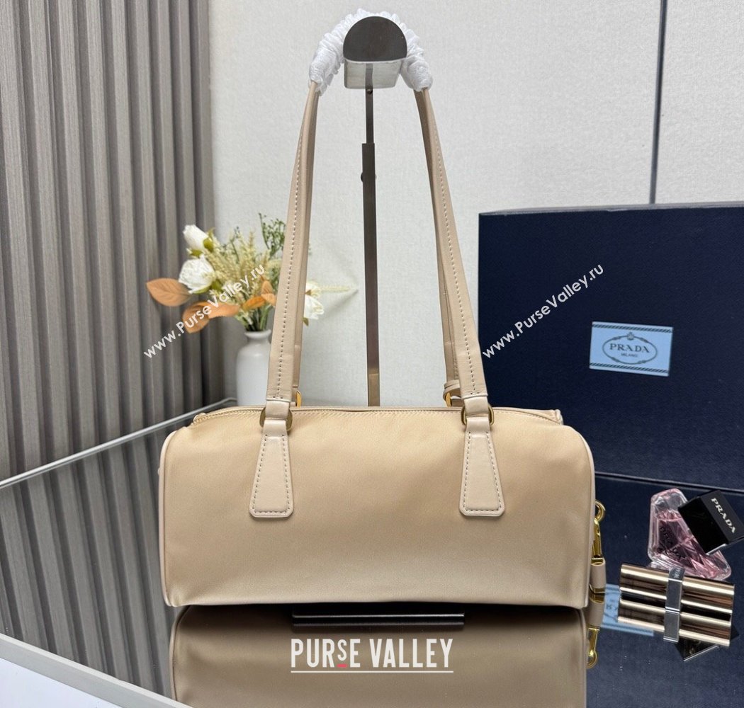 Prada Re-Nylon and leather medium top-handle bag with padlock 1BB127 Beige 2025 (YZ-250927041)