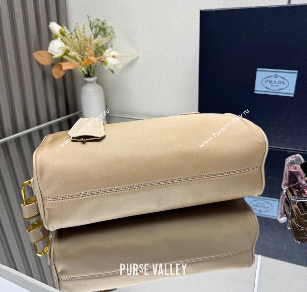 Prada Re-Nylon and leather medium top-handle bag with padlock 1BB127 Beige 2025 (YZ-250927041)