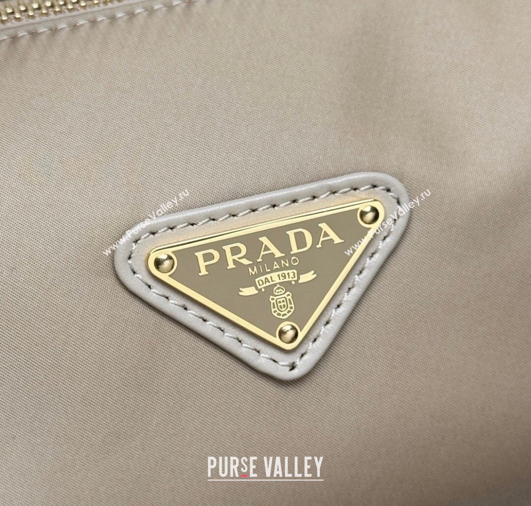 Prada Re-Nylon and leather medium top-handle bag with padlock 1BB127 Beige 2025 (YZ-250927041)