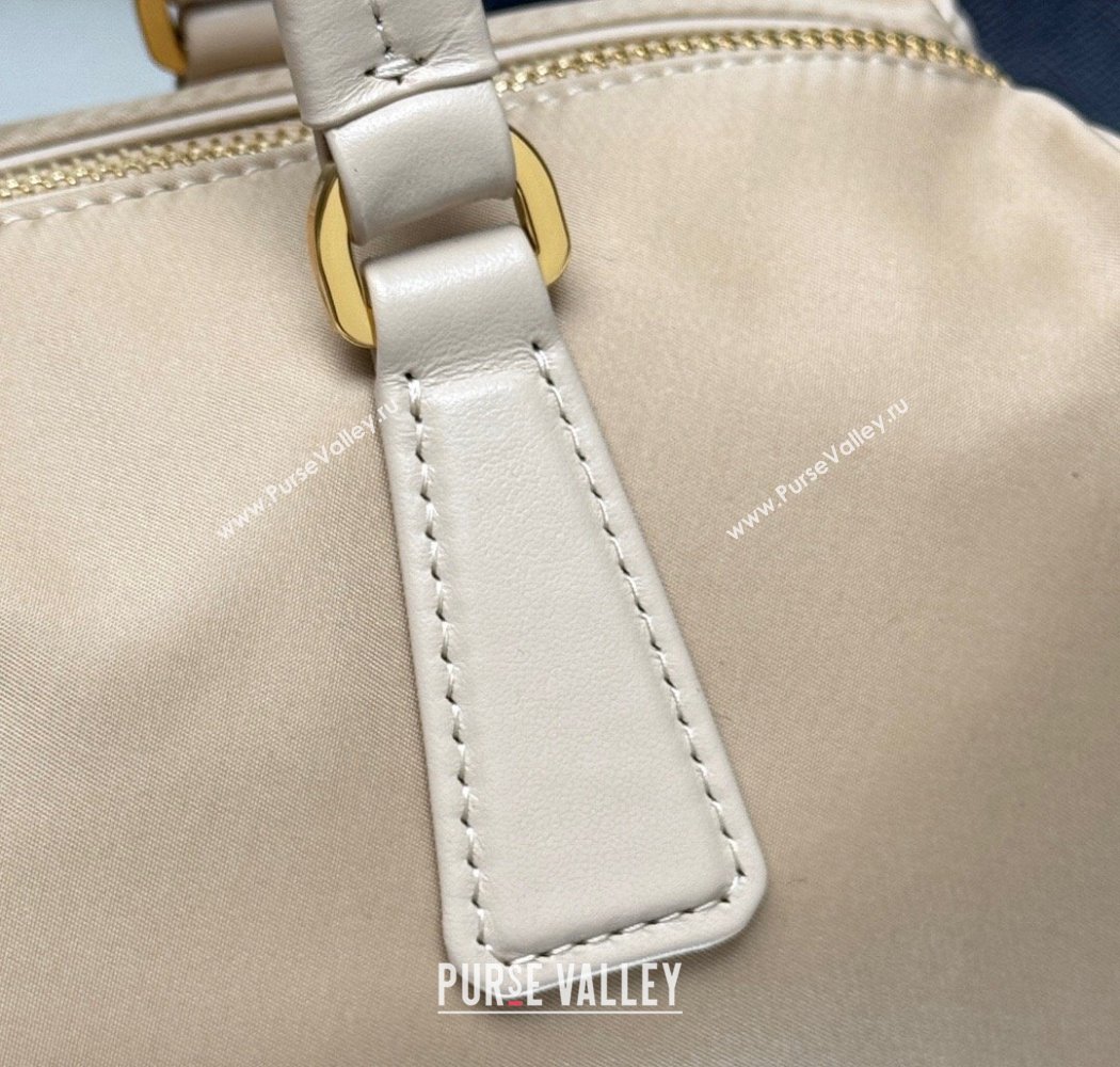 Prada Re-Nylon and leather medium top-handle bag with padlock 1BB127 Beige 2025 (YZ-250927041)