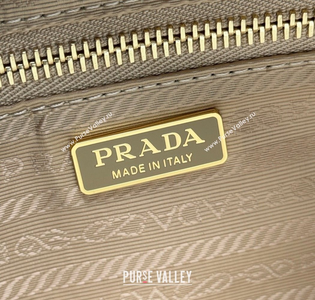 Prada Re-Nylon and leather medium top-handle bag with padlock 1BB127 Beige 2025 (YZ-250927041)